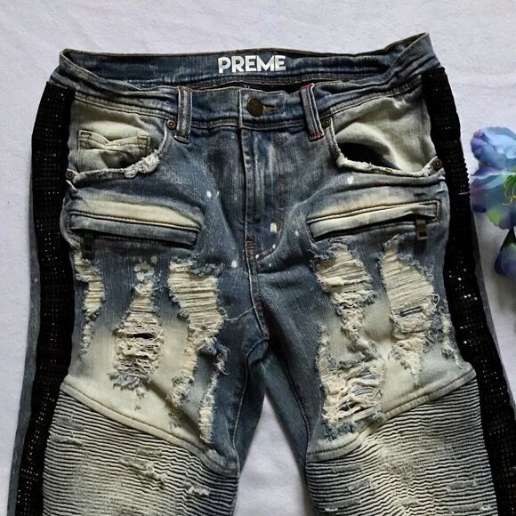 Preme NWOT Medium Stone Wash Distressed Skinny Jean Men 32 - Picture 3 of 10